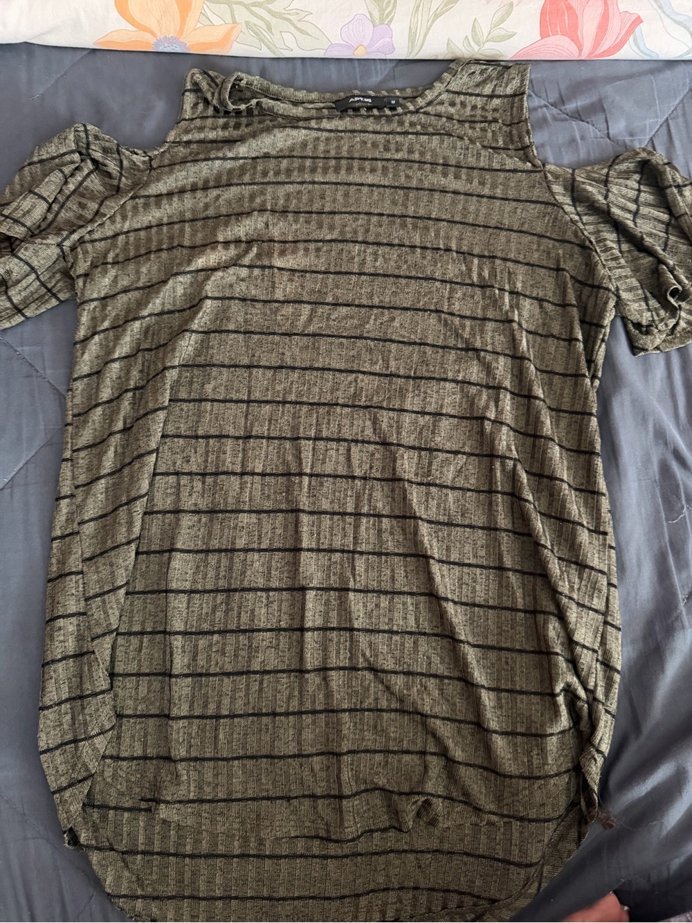 Apt. 9 Olive & Black Striped Cold-Shoulder Tunic